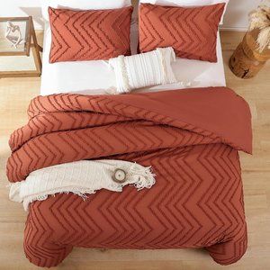 Chevron Texture Pumpkin Terra Cotta Queen Size Bed Comforter Set Bedding Orange